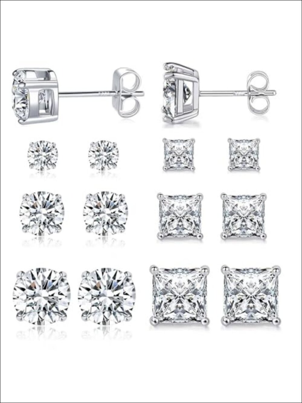 6 Pairs Stud Earrings Men Women 316L Stainless Steel 925 Sterling Silver Post